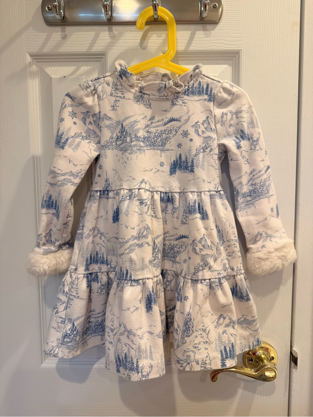Janie and Jack x Disney Frozen Toile Dress w/ Faux Fur Cuffs
